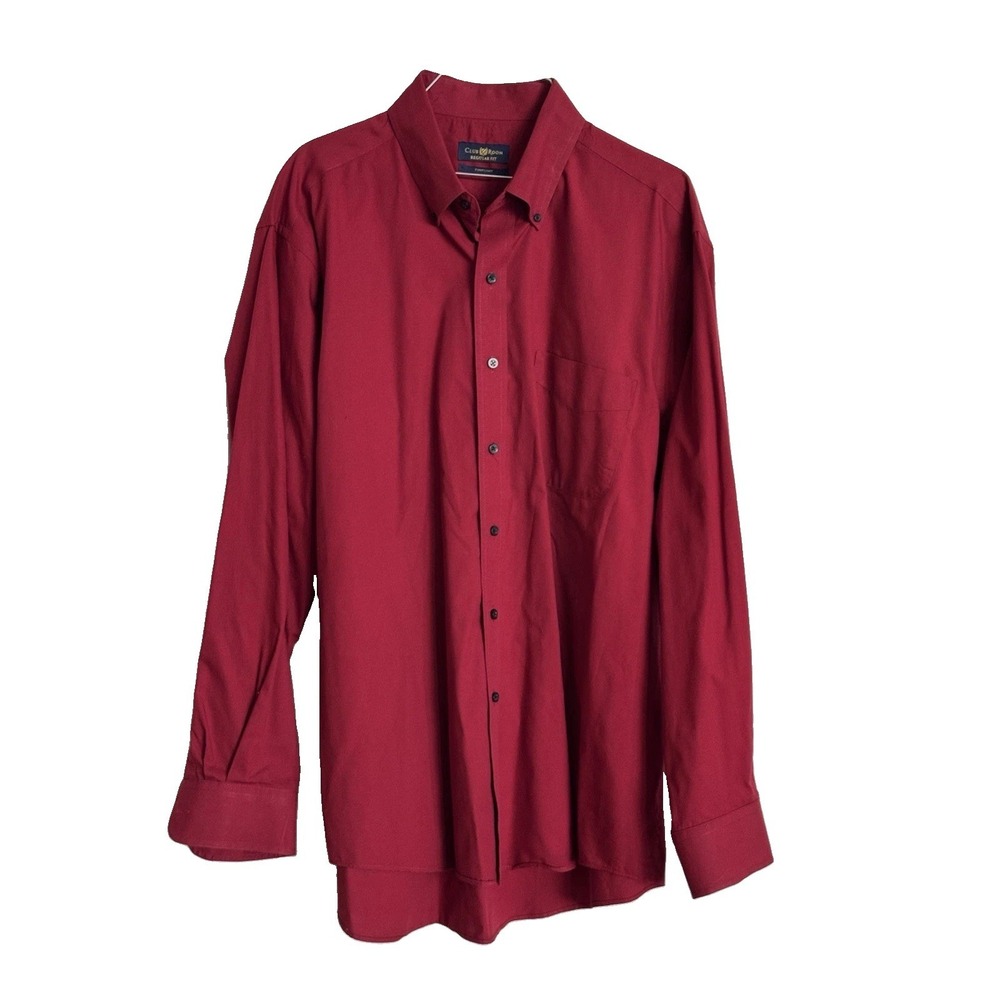 Macy's Club Room Mens Dress Shirt Red 17 34-35 Wrinkle Resistant Button Down